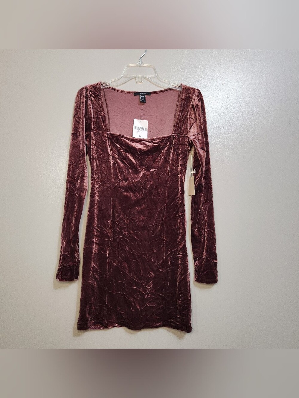 Forever 21 Velvet Long-Sleeve Square-Neck Dress Size Medium